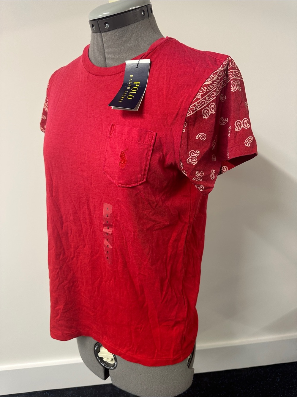 Polo by Ralph Lauren Red Crewneck Tee with Bandana Paisley Print short Sleeves